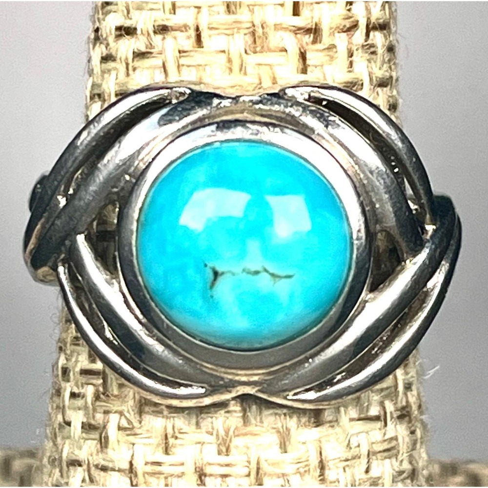 BBJ 925 Sterling Silver Turquoise Ring Size 5.75 Southwestern Bypass Cabochon